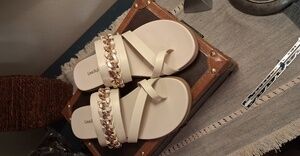 Limelight Cream Sandals with Gold Chain Accents